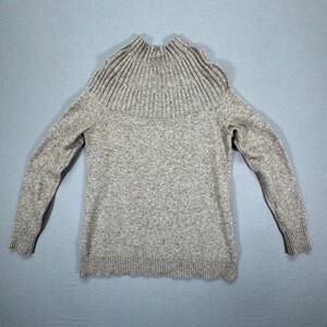 Anthropologie Ribbed Yoke Mock Neck Sweater Tan Heathered Knit Womens XS